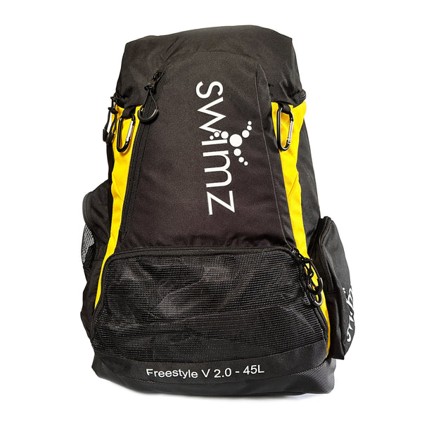 Swimz Freestyle Backpack V2.0 45L Sports / Swim Backpack - Large 45L Capacity Swim Bag - Black / Yellow