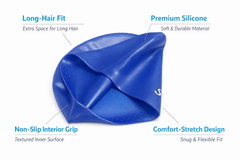 Swimz Long Hair Silicone swim cap - 100% soft Silicone (Royal Blue)