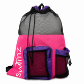 Swimz Elite Club Mesh Backpack - Pink/White/Purple, Large Swimming mesh Bag