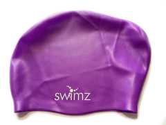 Swimz Long Hair Silicone swim cap - 100% soft Silicone (Purple)