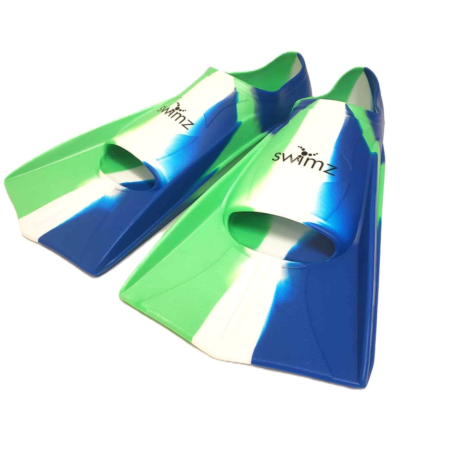 Swimz Short Blade Silicone Training Fins - Blue / White / Green