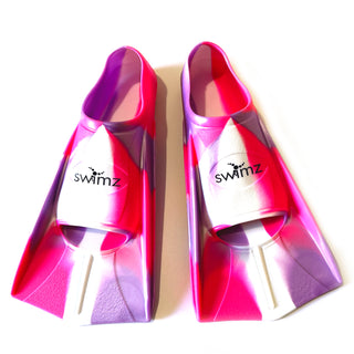 Swimz Short Blade Silicone Swimming Training Fins - Pink / White / Purple