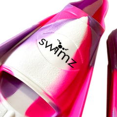 Swimz Short Blade Silicone Training Fins - Pink / White / Purple