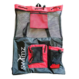 Swimz Elite Club Large Swimming Mesh Backpack - Black/Red/White