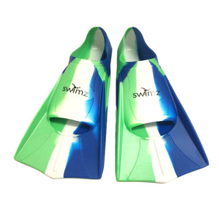 Swimz Short Blade Silicone Swimming Training Fins - Blue / White / Green