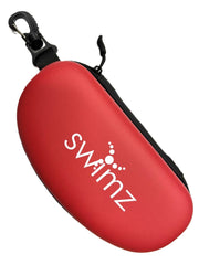 Swimming Goggles, Case & Cap Bundle - Swimz ATOM Mirrored Goggle + Pro Storage Case + Silicone Swim Cap - Red