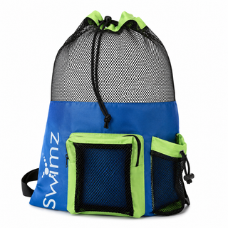 Swimz Elite Club Large Swimming Mesh Backpack - Blue/White/Lime