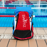 Swimz Freestyle Backpack V2.0 45L Sports / Swim Backpack - Large 45L Capacity Swim Bag (Red / Blue / White)