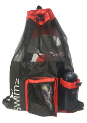 Swimz Elite Club Mesh Backpack - Black/Red/White, Large Swimming mesh Bag