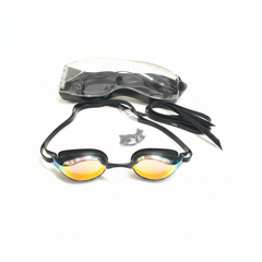Swimz Vortex Mirrored Swimming Goggles - What's included: goggles, case, nose bridges and spare strap - Black / Smoke / Red