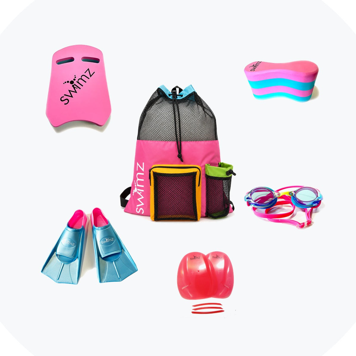 Build your own swim kit bundle with Swimz kickboards, pull buoys, bags, fins, paddles and goggles