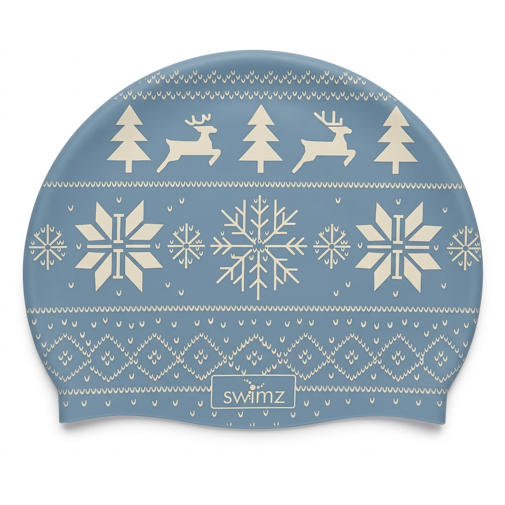 Tidied blue Christmas Jumper swim cap