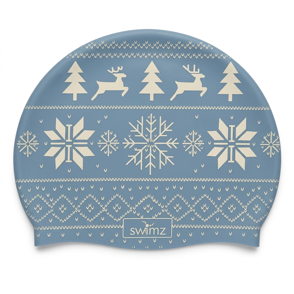 Tidied blue Christmas Jumper swim cap