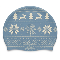 Tidied blue Christmas Jumper swim cap