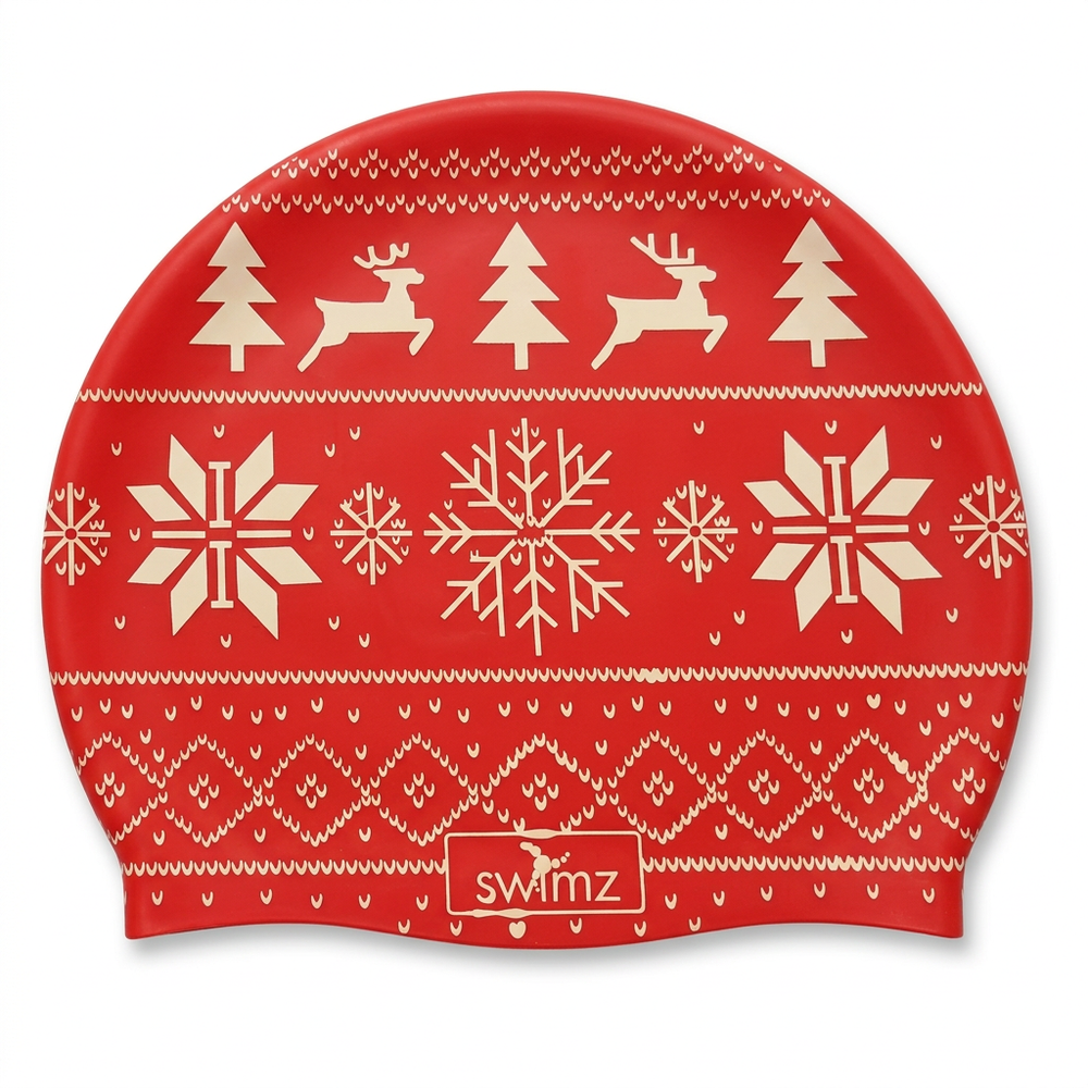 Tidied red Christmas Jumper swim cap