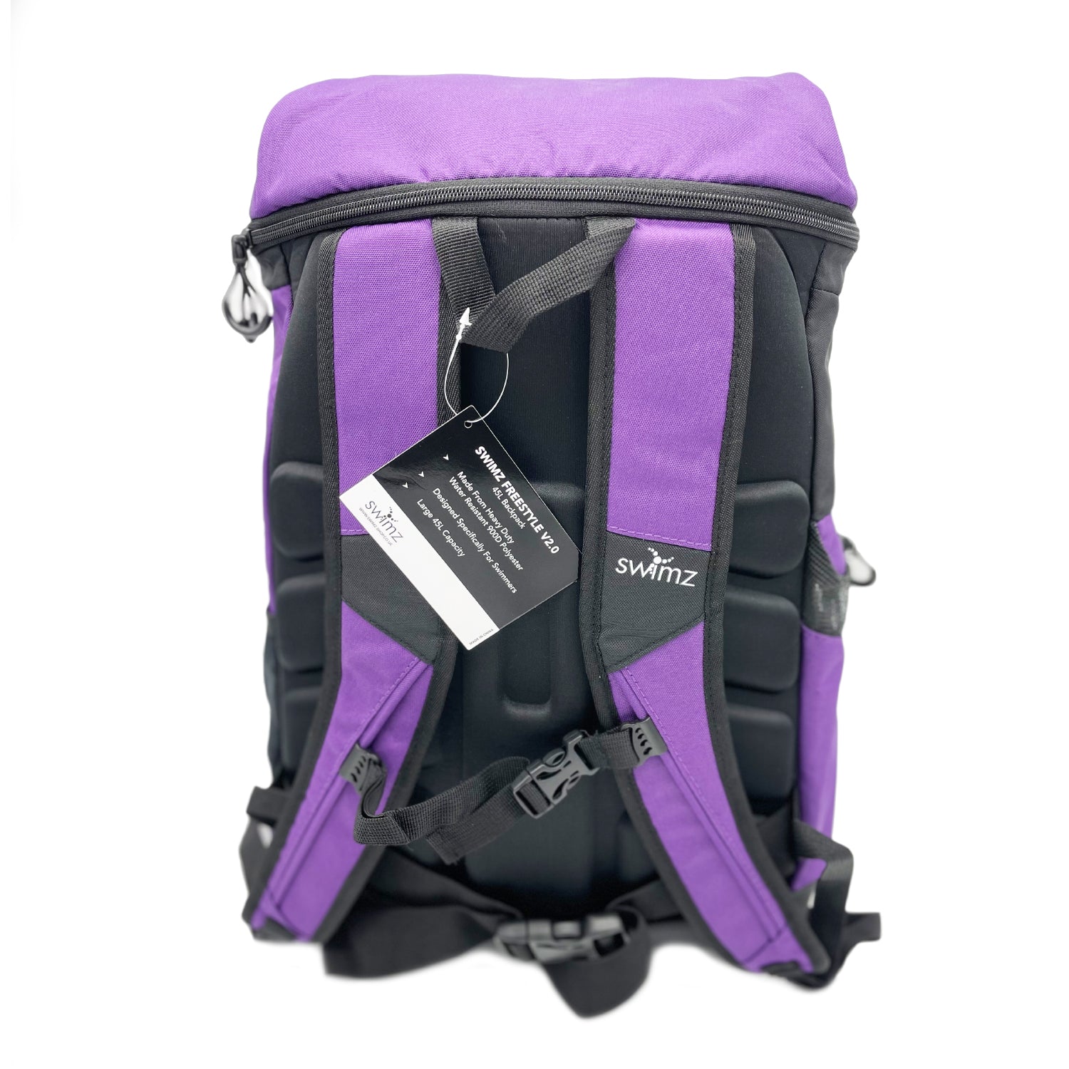 Swimz Freestyle Backpack V2.0 45L Sports / Swim Backpack - Large 45L Capacity Swim Bag (Purple / Black)