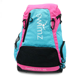 Swimz Freestyle 45L Swimming Backpack – Large Capacity Swim Bag – Blue/Pink