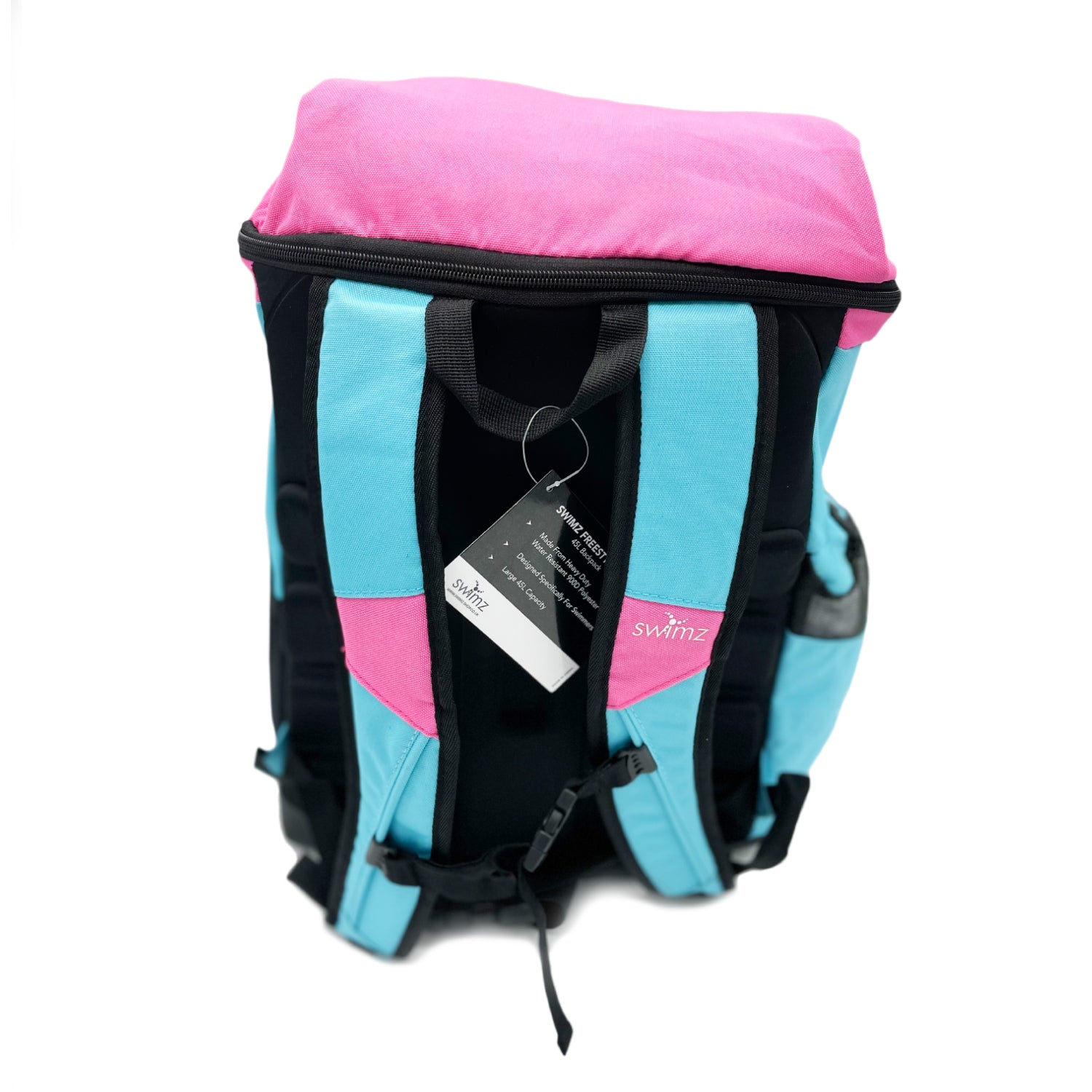 Swimz Freestyle Backpack V2.0 45L Sports / Swim Backpack - Large 45L Capacity Swim Bag (Blue / Pink)