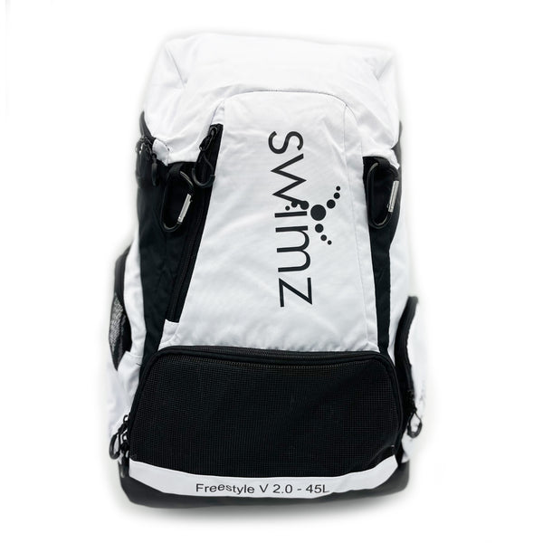 Swimz Freestyle Backpack V2.0 45L Sports / Swim Backpack - Large 45L Capacity Swim Bag (Black / White)
