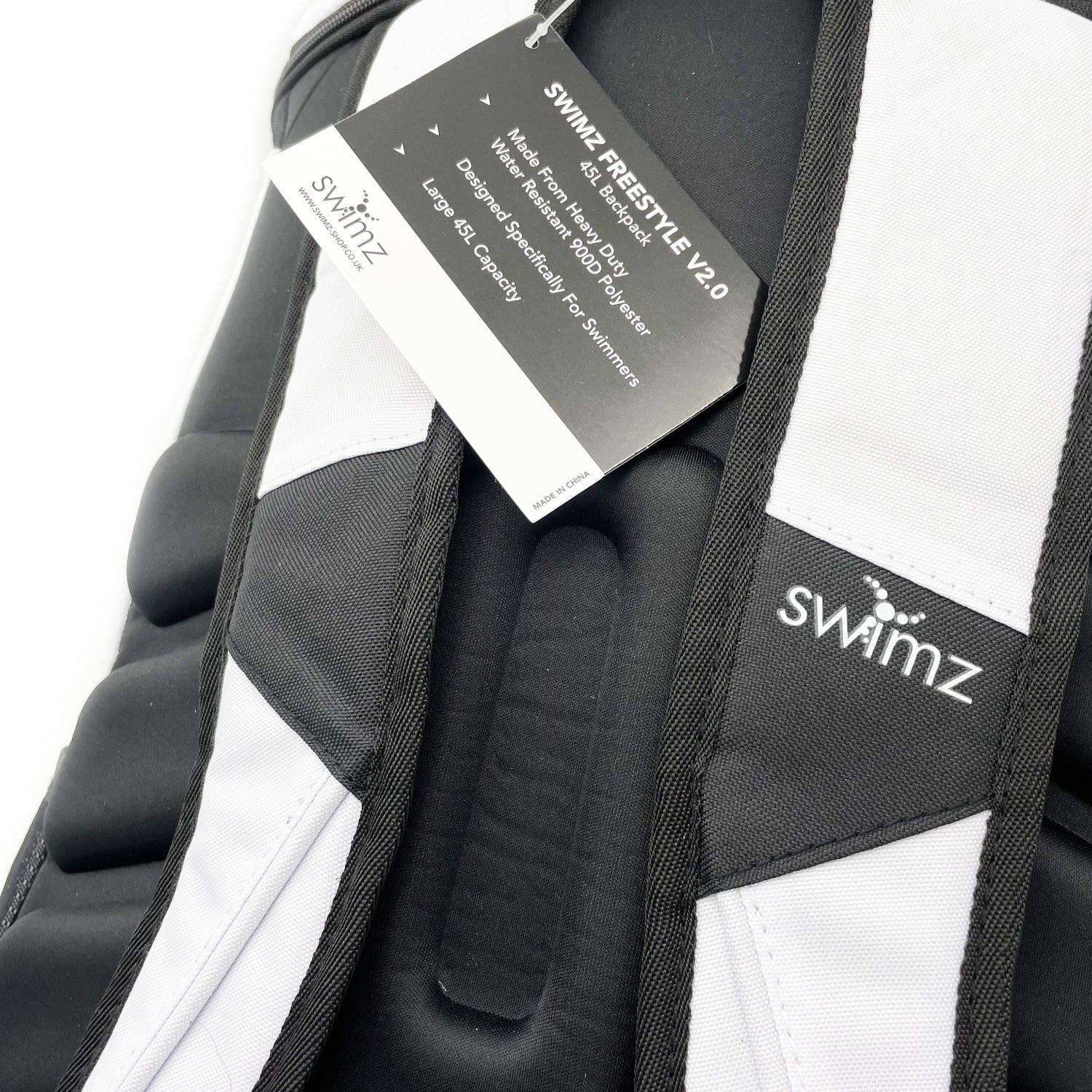 Swimz Freestyle Backpack V2.0 45L Sports / Swim Backpack - Large 45L Capacity Swim Bag (Black / White)