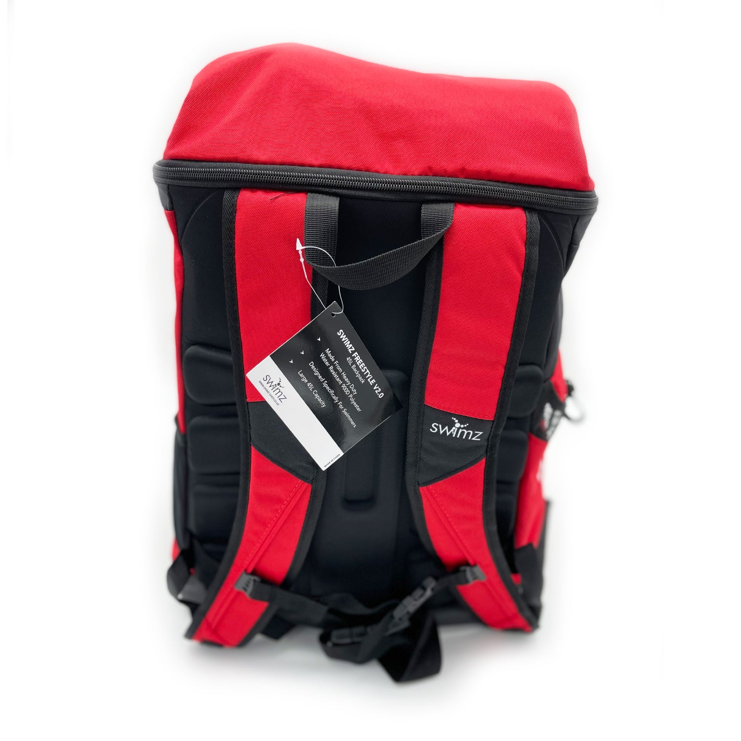 Swimz Freestyle Backpack V2.0 45L Sports / Swim Backpack - Large 45L Capacity Swim Bag (Red / Black)