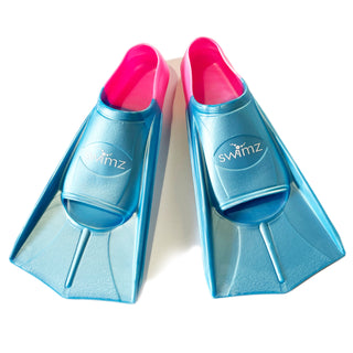 Swimz Short Blade Silicone Swimming Training Fins - Blue / Pink