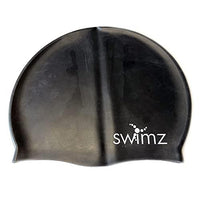 Swimz Silicone Swim Cap Solid Colour - One Size Fits Most design (Black)