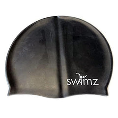 Swimz Silicone Swim Cap Solid Colour - One Size Fits Most design (Black)