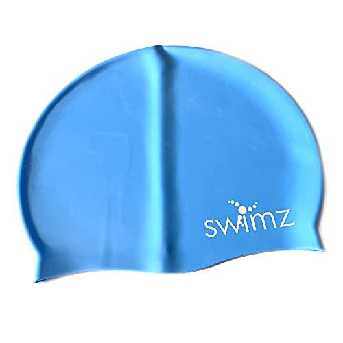 Swimz Silicone Swim Cap Solid Colour - One Size Fits Most design (Sky Blue)
