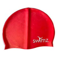 Swimz Silicone Swim Cap Solid Colour - One Size Fits Most design (Red)