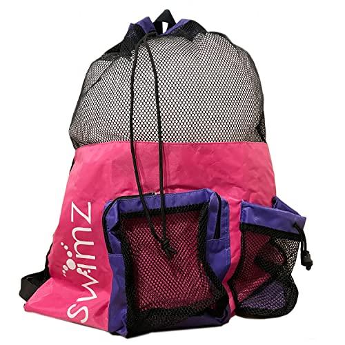 Swimz Elite Club Mesh Backpack - Pink/White/Purple, Large Swimming mesh Bag