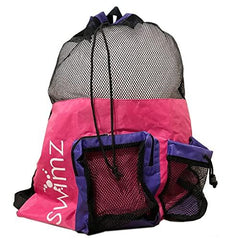 Swimz Elite Club Mesh Backpack - Pink/White/Purple, Large Swimming mesh Bag