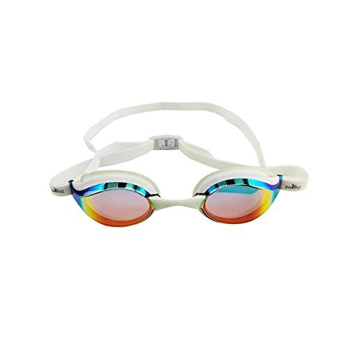 Swimz Vortex Mirrored Swimming Goggle - Low profile training & racing swimming goggles (White / Smoke / Red)