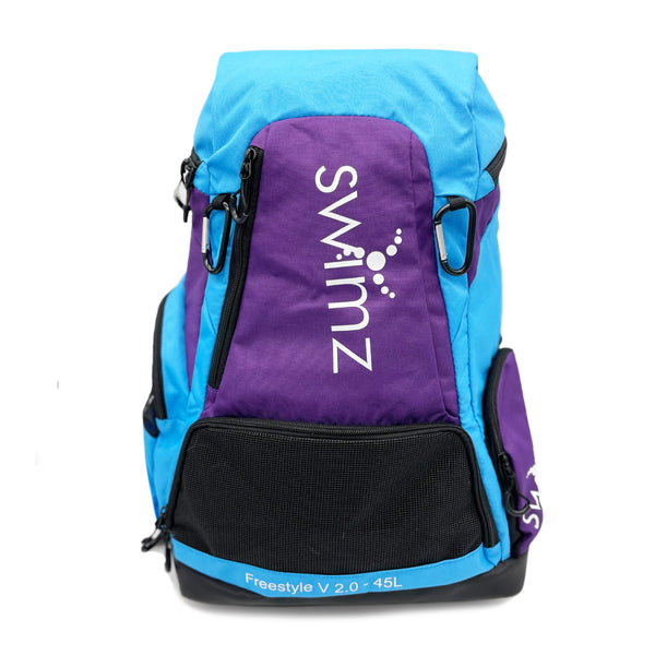 Swimz Freestyle Backpack V2.0 45L Sports / Swim Backpack - Large 45L Capacity Swim Bag (Blue / Purple)