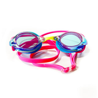 Mirrored Swimming Goggles - Swimz ATOM Low Profile Racing & Training Goggle - Blue / Pink
