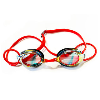 Mirrored Swimming Goggles - Swimz ATOM Low Profile Racing & Training Goggle - Blue / Red