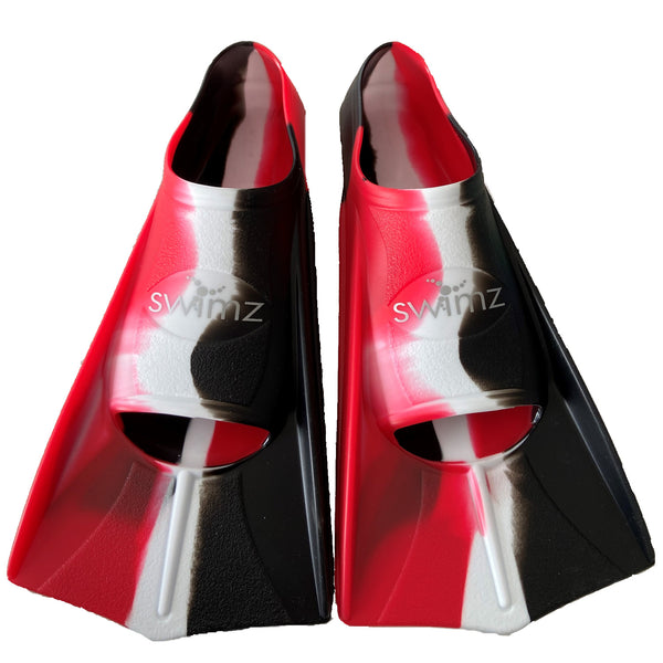 Swimz Short Blade Silicone Training Fins - Black / Red / White