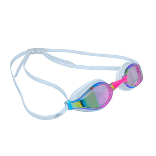 Mirrored Swimming Goggles - Swimz Vortex Low Profile Racing & Training Goggle - White / Smoke / Purple