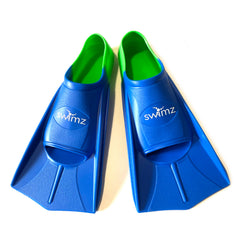 Swimz Short Blade Silicone Swim Training Fins - NEW Blue Blade/Green Heel