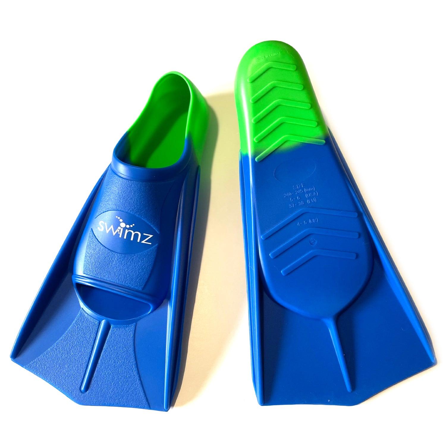 Swimz Short Blade Silicone Swim Training Fins - NEW Blue Blade/Green Heel
