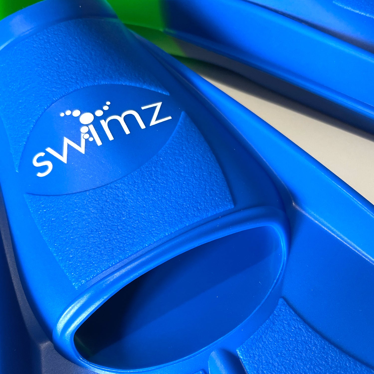 Swimz Short Blade Silicone Swim Training Fins - NEW Blue Blade/Green Heel
